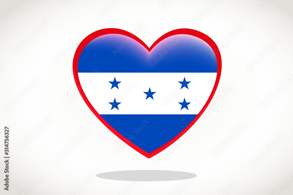 Honduras Flag in Heart Shape. Heart 3d Flag of Honduras, Honduras flag template design. Honduras Flag in Heart Shape. Heart 3d Flag of Honduras, Honduras flag template design.