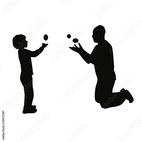 man and boy juggling silhouette vector