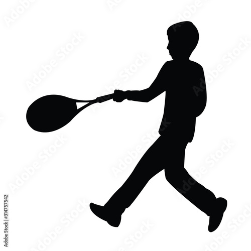 a boy playing tennis, silhouette vector