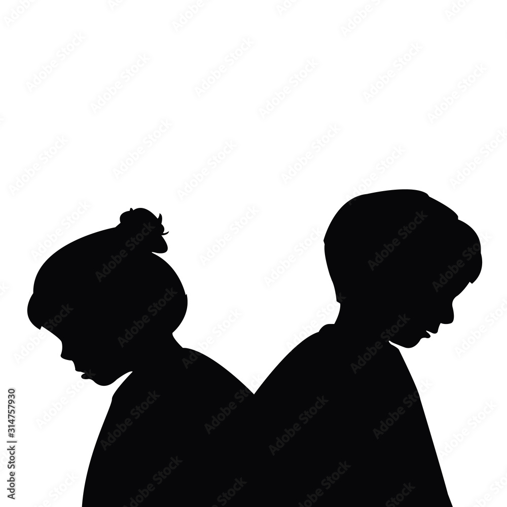 a boy and a girl head silhouette vector