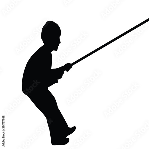 a boy holding rope silhouette vector