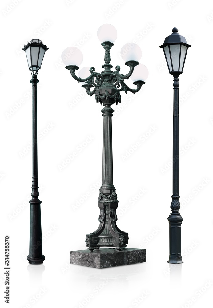 Set of street lamps isolated on a white background