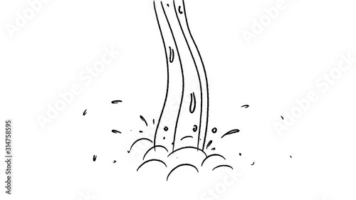 Waterfall seamless loop hand drawn cartoon animaton on the white background.