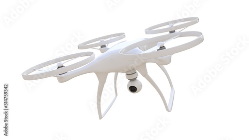 Flying drone isolated on white background, 3d-rendering