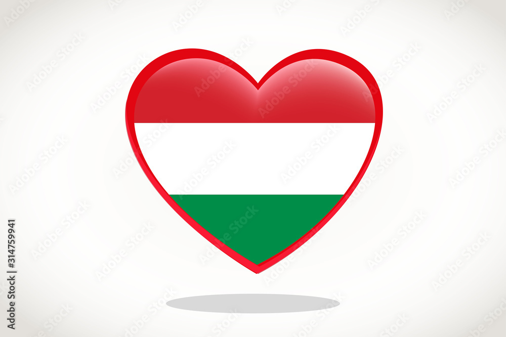 Hungary Flag in Heart Shape. Heart 3d Flag of Hungary, Hungary flag template design. Hungary Flag in Heart Shape. Heart 3d Flag of Hungary, Hungary flag template design.