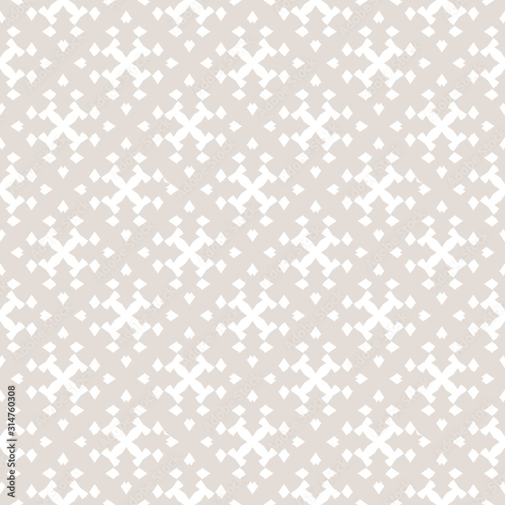 Vector ornamental pattern. Subtle abstract geometric seamless texture with crosses, rhombuses, grid, lattice. Simple white and beige minimal ornament. Delicate repeat background. Elegant modern design Vector ornamental pattern. Subtle abstract geometric seamless texture with crosses, rhombuses, grid, lattice. Simple white and beige minimal ornament. Delicate repeat background. Elegant modern design