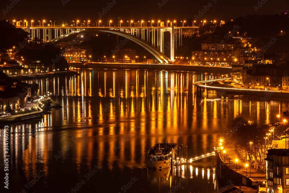 Wide long exposure night shot of the Douro River