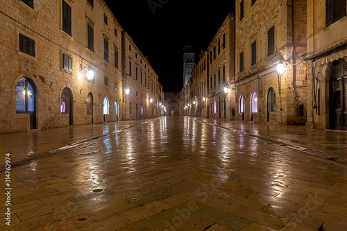 Dubrovnik. Stradun Street at night. © pillerss