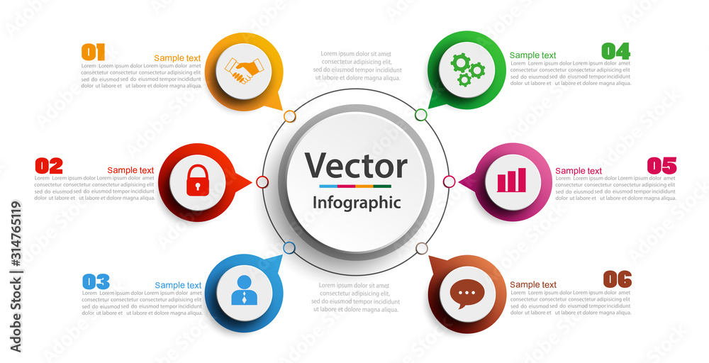 Creative concept for infographic. Business data visualization. Abstract elements diagram with 6 steps, options, parts or processes. Vector business template for presentation Creative concept for infographic. Business data visualization. Abstract elements diagram with 6 steps, options, parts or processes. Vector business template for presentation
