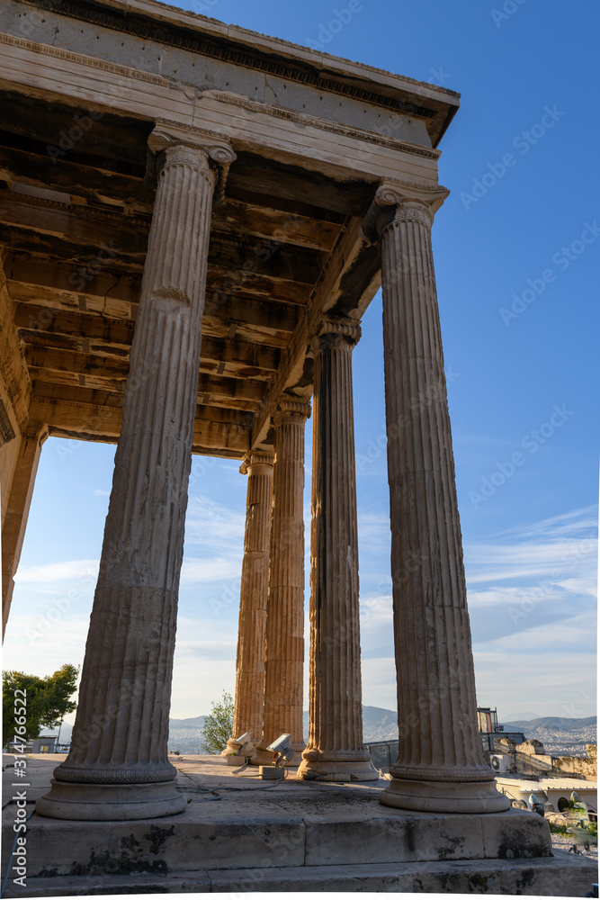 Parthenon Temple in Acropolis of Athens, Greece. Golden hour light.