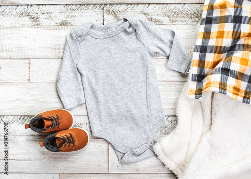 Canvastavla Grey Long Sleeve Baby Onesie