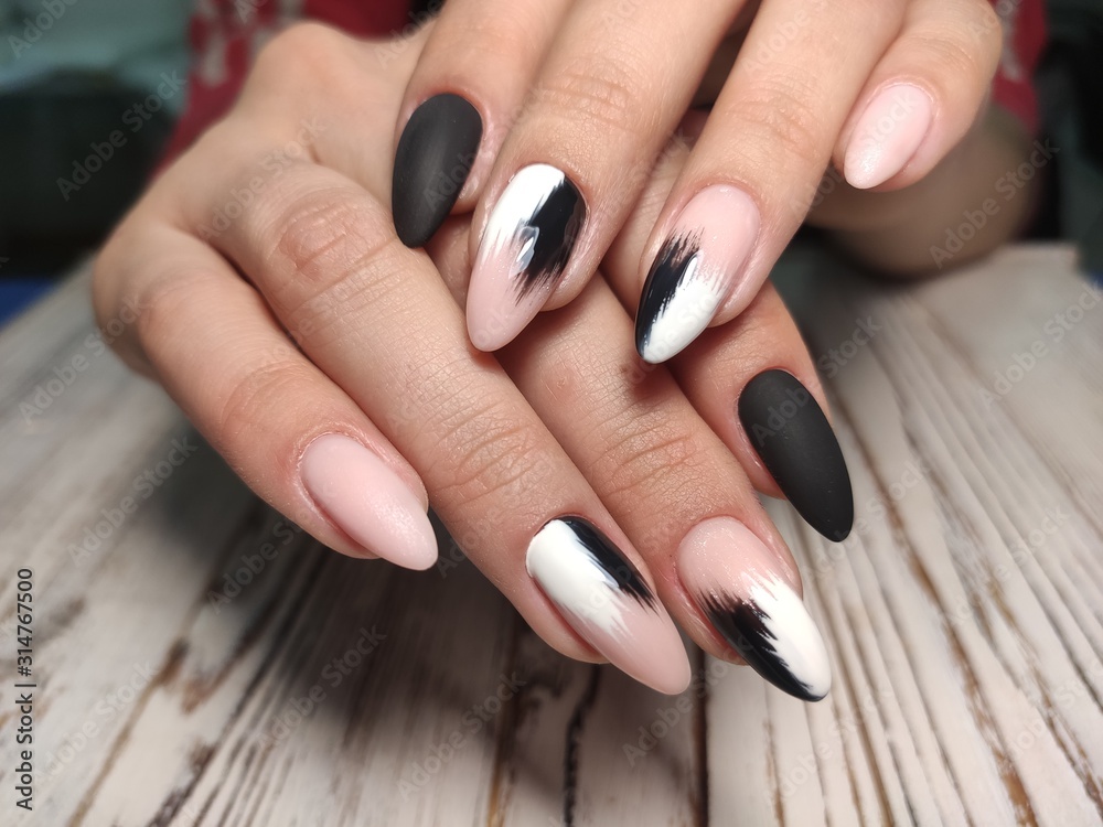 sexy pink manicure on long beautiful nails