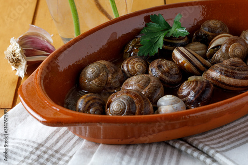 Snails with garlic and parsley photo