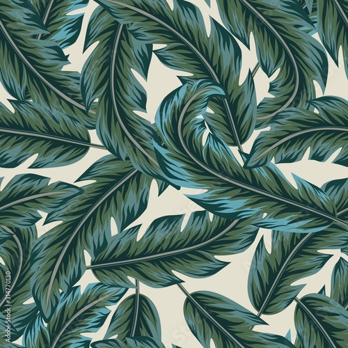 Tropical palm leaves, jungle leaves seamless vector floral pattern background.