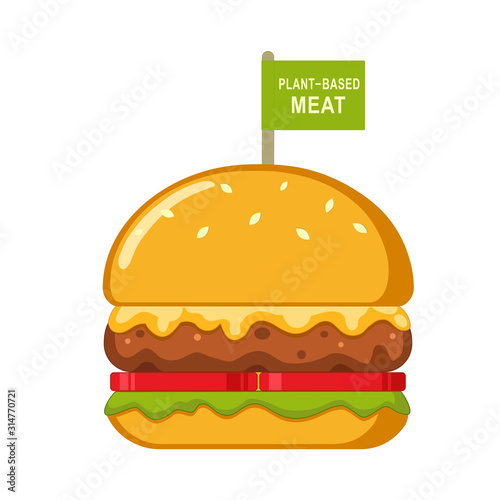 Plant based Meat hamburger. Isolated vector illustration on white background.