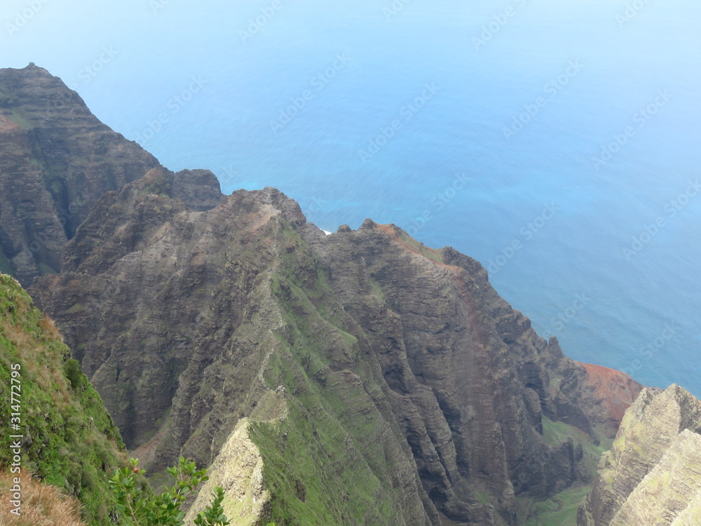 Fototapeta premium mountain, landscape, sea, nature, sky, view, rock, coast, blue, travel, water, mountains, summer, green, panorama, rocks, forest, island, cliff, valley, tourism, coastline, ocean, hill, beach