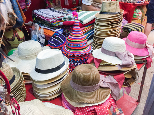various hats for sale at souvenir shops