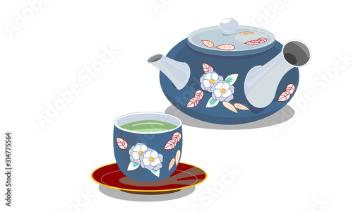 緑茶　急須と湯飲み