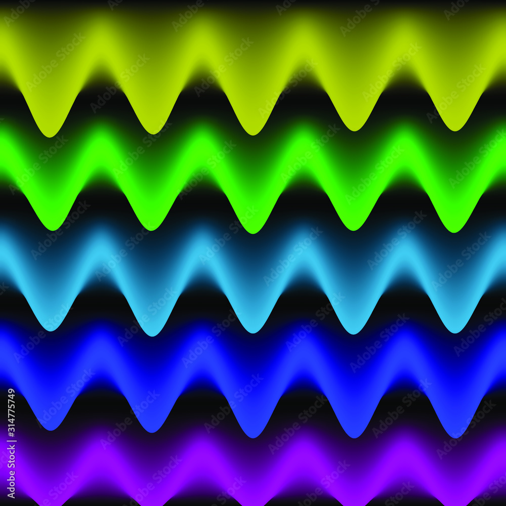rays of light of different colors on a dark background