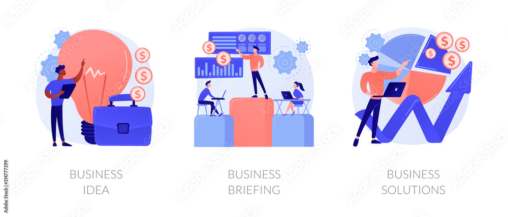 Successful development icons set. Innovative project, team building, analytical software. Business idea, business briefing, business solutions metaphors. Vector isolated concept metaphor illustrations - obrazy, fototapety, plakaty 