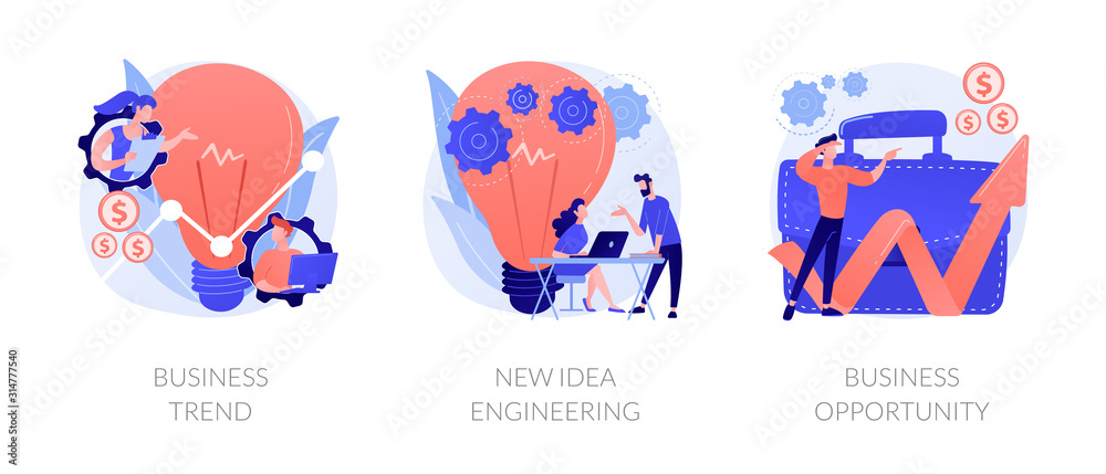 Professional marketing research, team collaboration, solutions search icons set. Business trend, design thinking, business opportunity metaphors. Vector isolated concept metaphor illustrations
