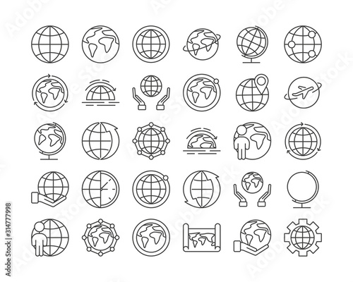 Big set of globe related outline icons on white background. Thin line vector icons for website design and development, app development. Vector illustration.
