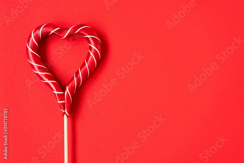 Red heart shaped lollipops. Red hearts. Love concept. Valentines day. photo