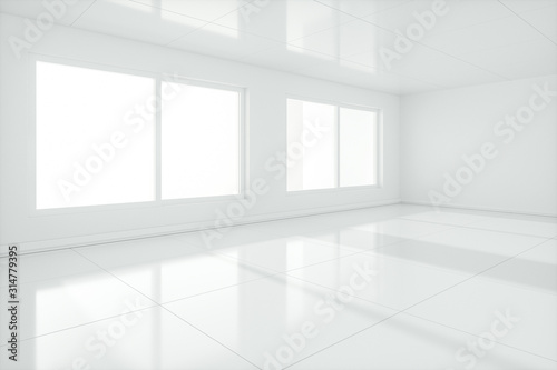 The white empty room with sunlight coming from the window  3d rendering.