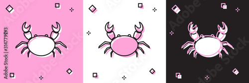 Set Crab icon isolated on pink and white, black background. Vector Illustration