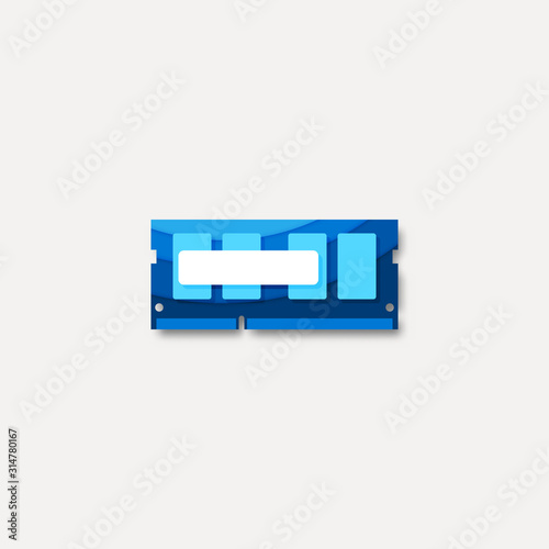 Memory single module blue colored material design vector icon / settings menu / shop product thumbnail