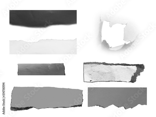 Set of old ripped paper isolated on white background with copy space for text