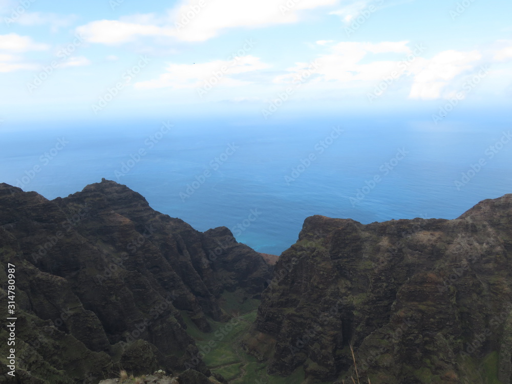 mountain, landscape, sky, sea, nature, coast, blue, mountains, panorama, ocean, view, water, green, travel, forest, rock, hill, summer, island, clouds, cloud, hawaii, panoramic, tree, beautiful