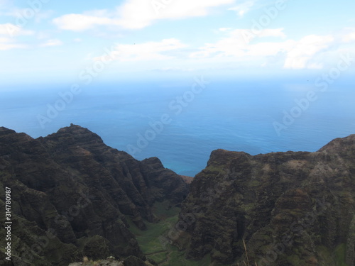 mountain, landscape, sky, sea, nature, coast, blue, mountains, panorama, ocean, view, water, green, travel, forest, rock, hill, summer, island, clouds, cloud, hawaii, panoramic, tree, beautiful