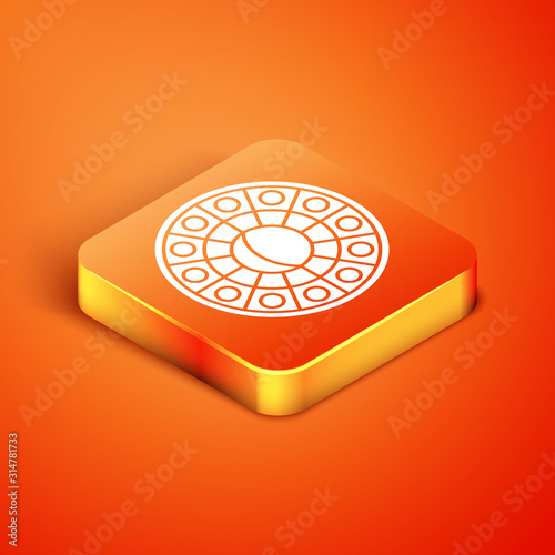 Isometric Astrology horoscope circle with zodiac icon isolated on orange background. Vector Illustration