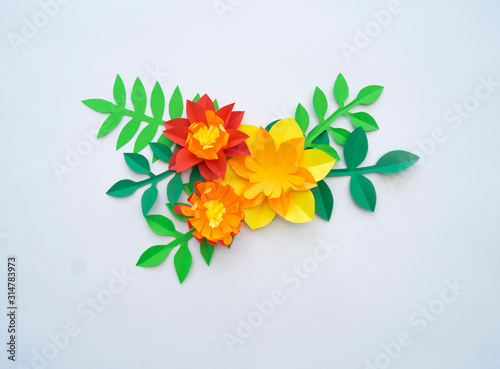 Flowers made of paper. White background.