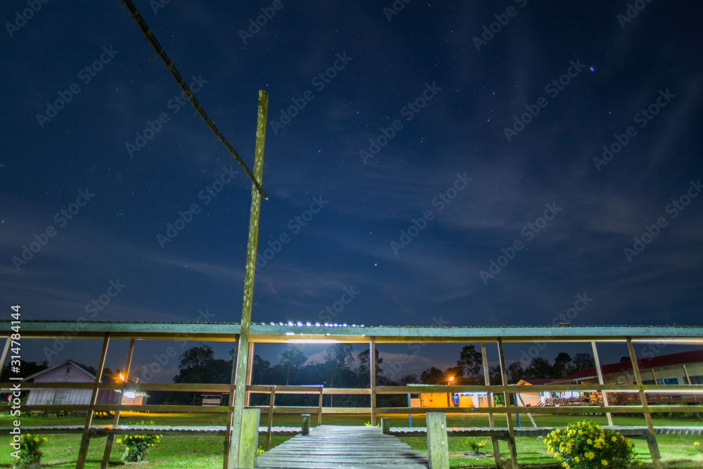 An old primary school in Sarawak Malaysia with star views at night.