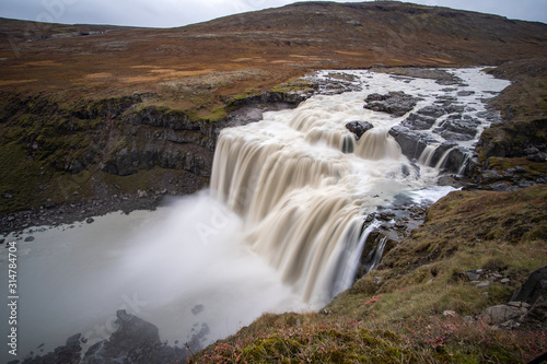 the stunning view along the waterfall circle hike in Laugarfell iceland