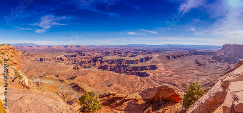 View on typical rock formations in Conyonlands National Park in Utah in winter