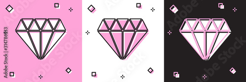 Set Diamond icon isolated on pink and white, black background. Jewelry symbol. Gem stone. Vector Illustration