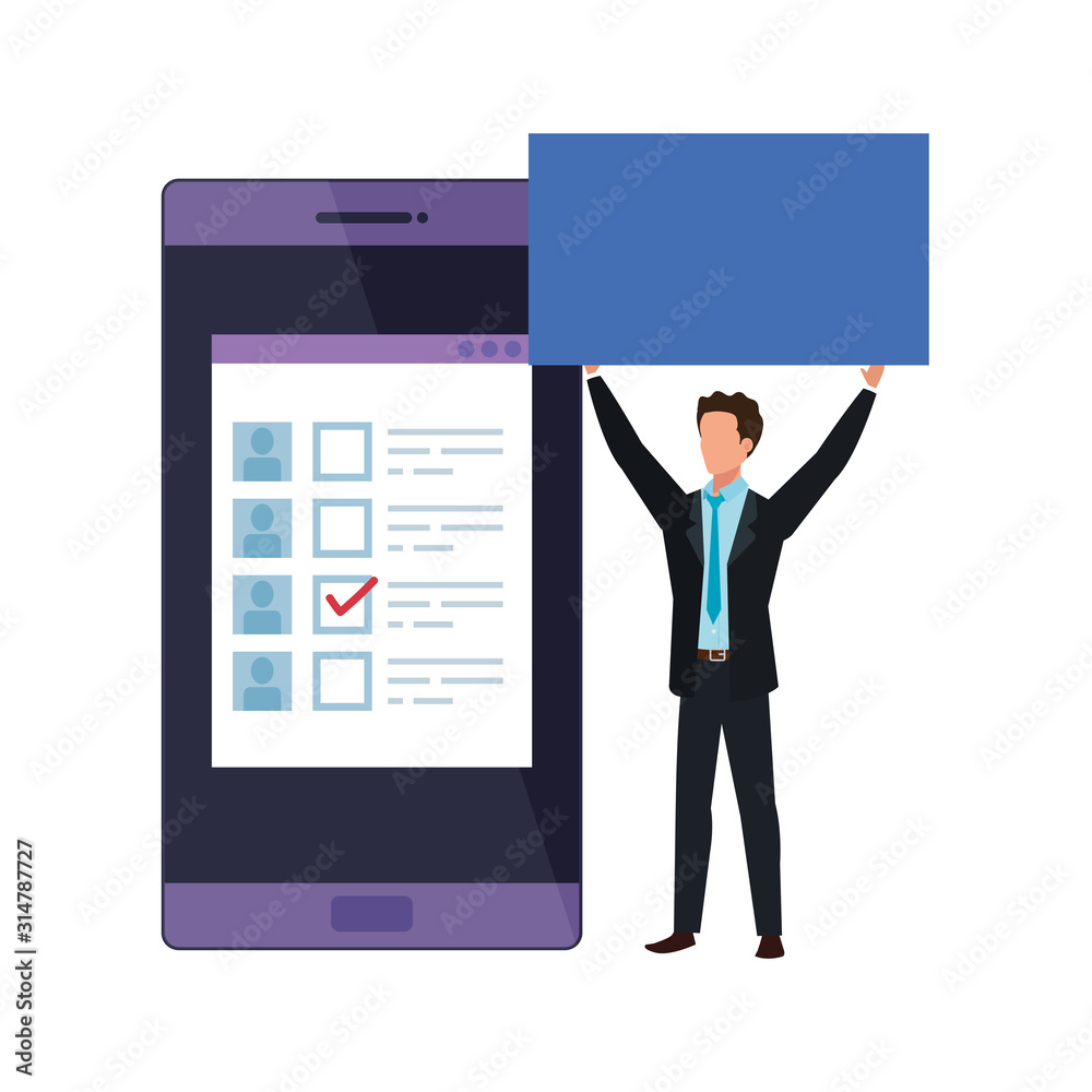 businessman with smartphone for vote online businessman with smartphone for vote online