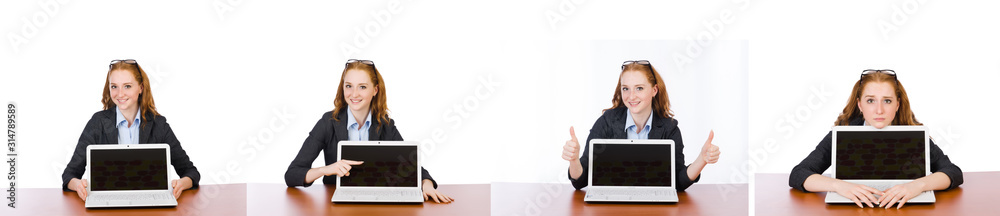Businesswoman with laptop isolated on white Businesswoman with laptop isolated on white