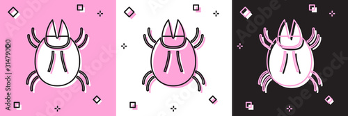 Set Parasite mite icon isolated on pink and white, black background. Vector Illustration