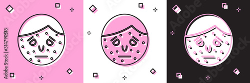 Set Face with psoriasis or eczema icon isolated on pink and white, black background. Concept of human skin response to allergen or chronic body problem. Vector Illustration