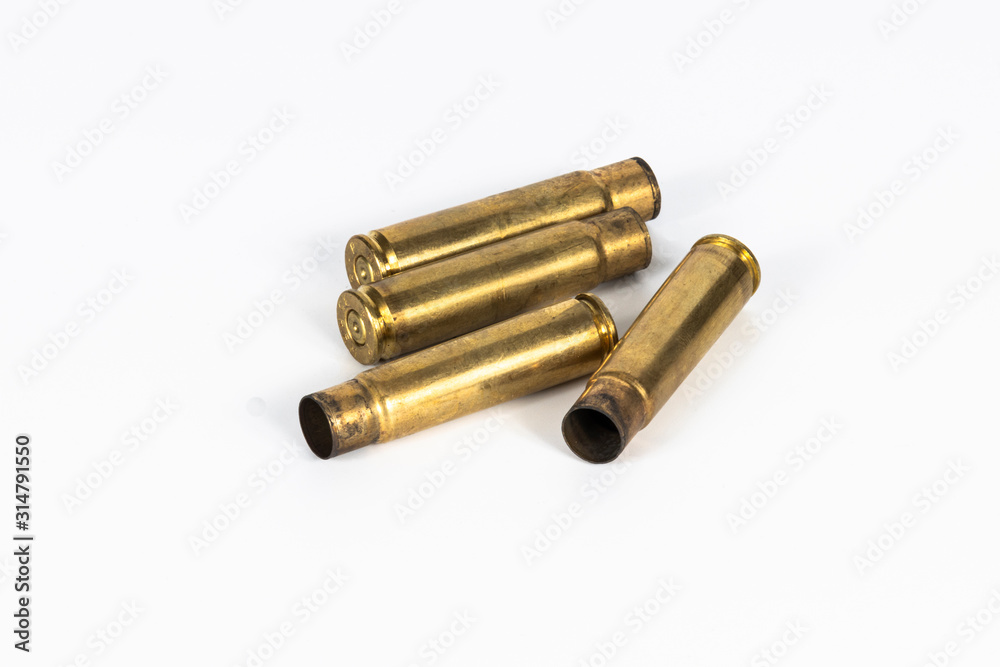 Old Gun Shell cashings on white background Old Gun Shell cashings on white background