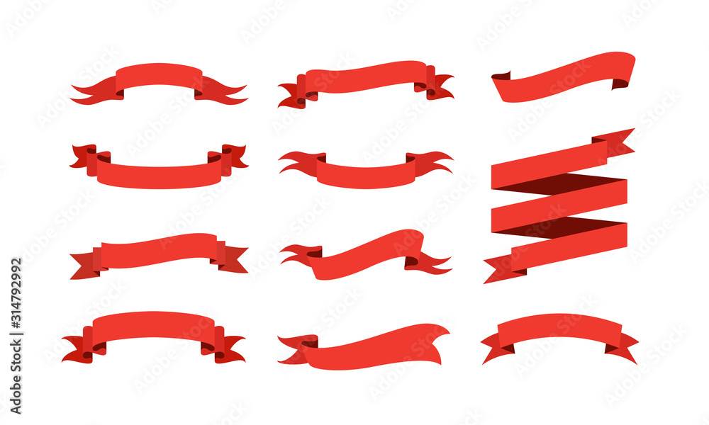 various forms of ribbons and banners for celebration designs, greeting cards and decorations. Blank red ribbon template element. Ribbon icon set. various forms of ribbons and banners for celebration designs, greeting cards and decorations. Blank red ribbon template element. Ribbon icon set.