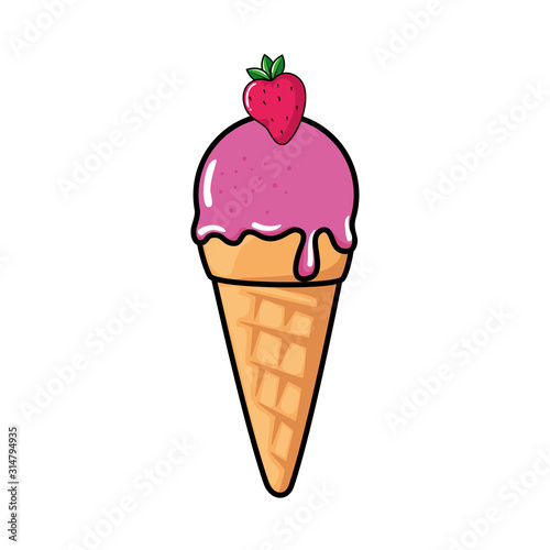 delicious ice cream with strawberry pop art style icon vector illustration design