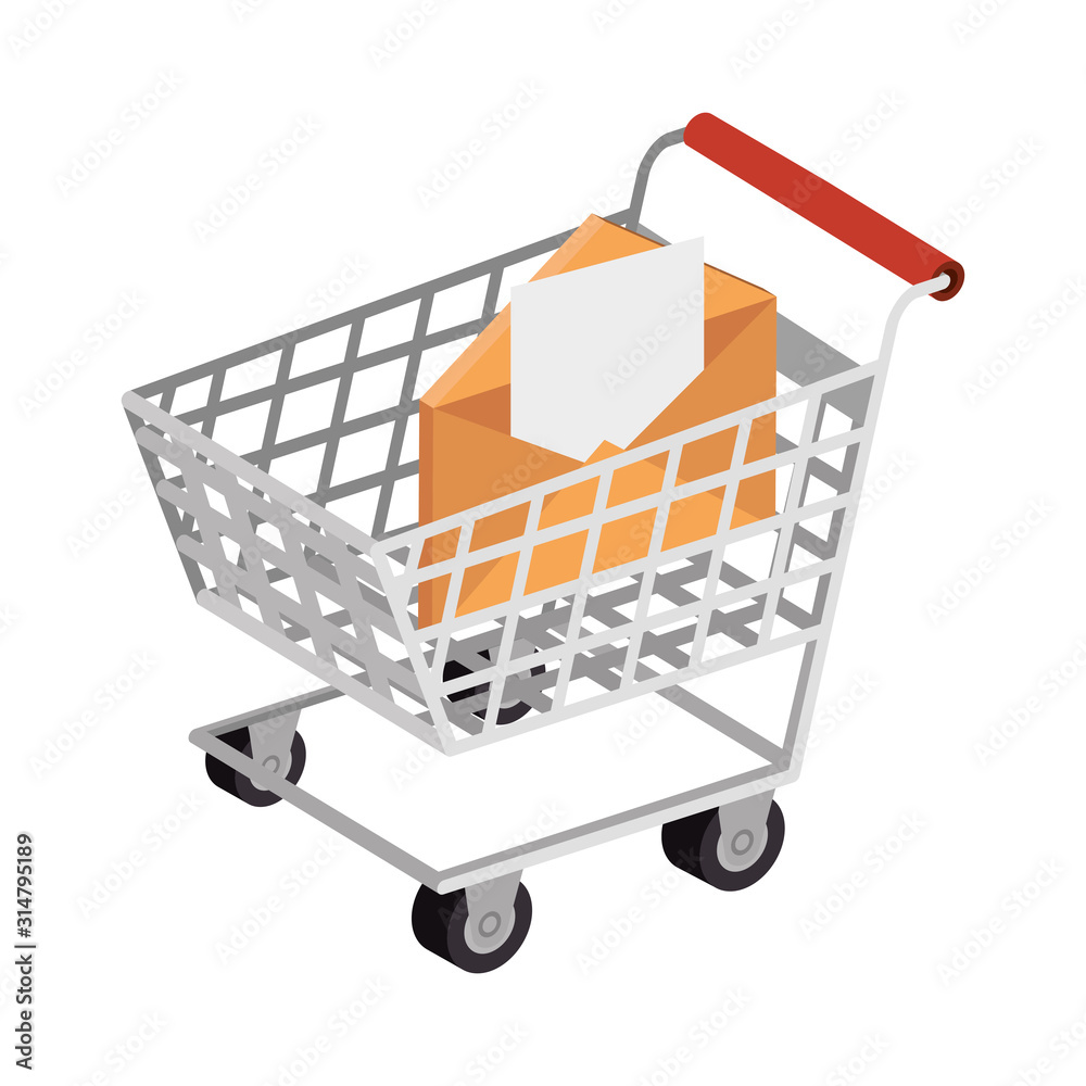 envelope mail with cart shopping isolated icon vector illustration design envelope mail with cart shopping isolated icon vector illustration design