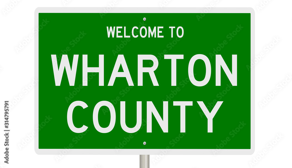 Rendering of a green 3d highway sign for Wharton County