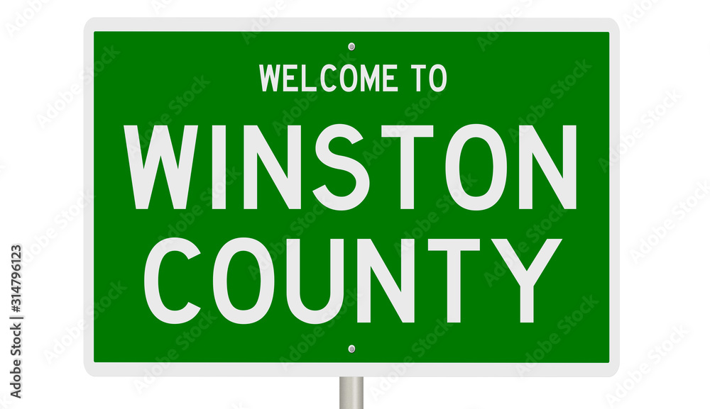 Rendering of a green 3d highway sign for Winston County