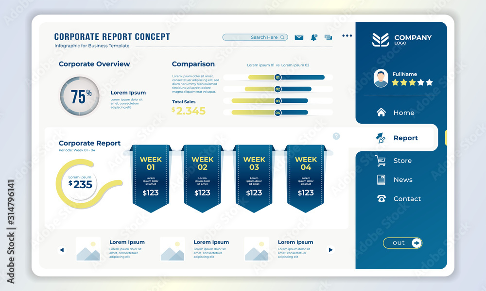 Dashboard panel template for corporate admin reports